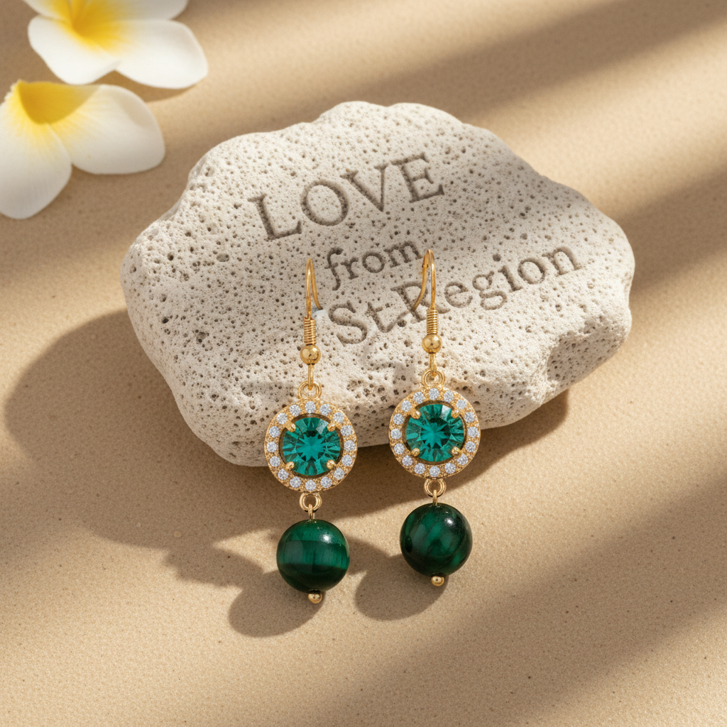 Green Quartz & Crystal Cubic Zirconia Goldtone Ball Hook Earrings
