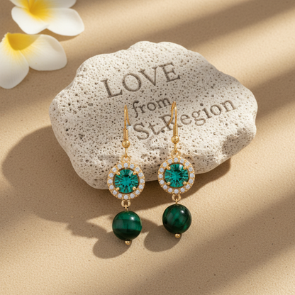 Green Quartz & Crystal Cubic Zirconia Goldtone Ball Hook Earrings