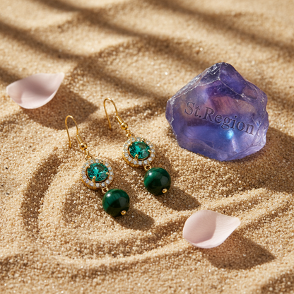 Green Quartz & Crystal Cubic Zirconia Goldtone Ball Hook Earrings
