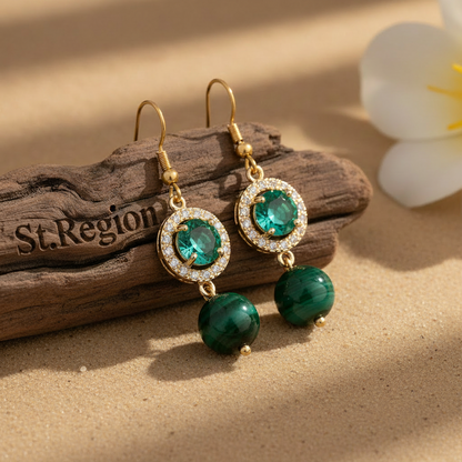Green Quartz & Crystal Cubic Zirconia Goldtone Ball Hook Earrings