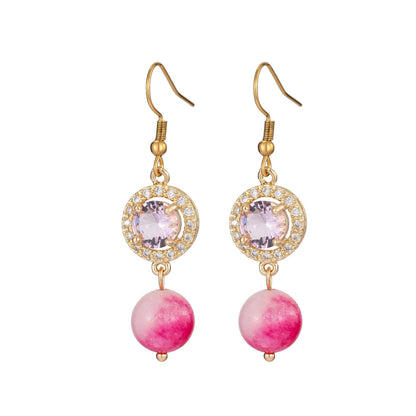 Pink Quartz & Crystal Cubic Zirconia Goldtone Ball Hook Earrings