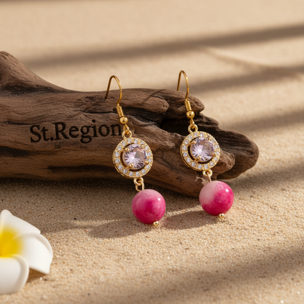 Pink Quartz & Crystal Cubic Zirconia Goldtone Ball Hook Earrings