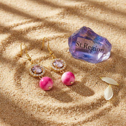 Pink Quartz & Crystal Cubic Zirconia Goldtone Ball Hook Earrings