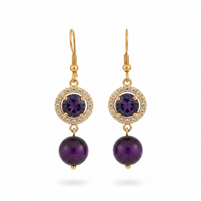 Purple Quartz & Crystal Cubic Zirconia Goldtone Ball Hook Earrings