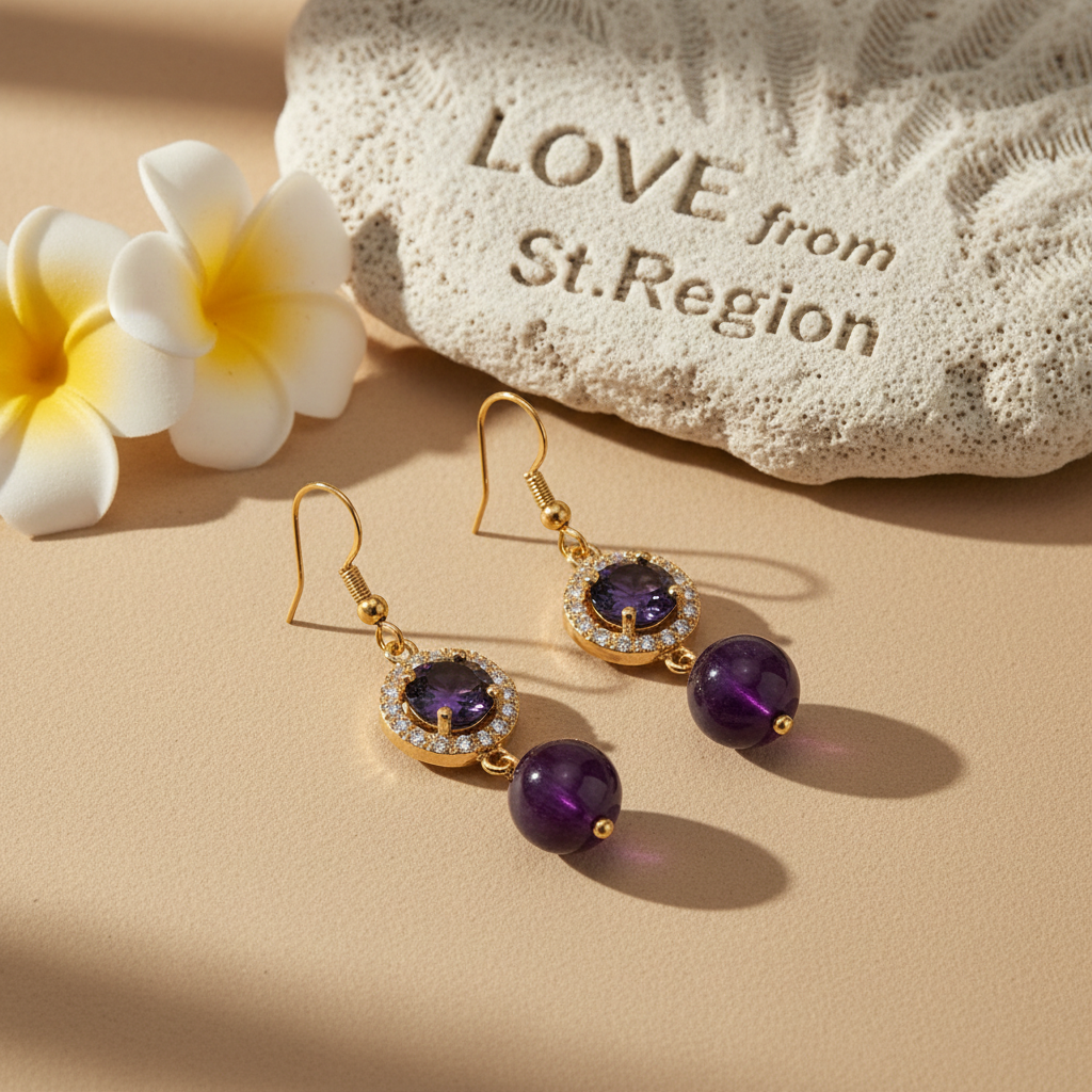 Purple Quartz & Crystal Cubic Zirconia Goldtone Ball Hook Earrings