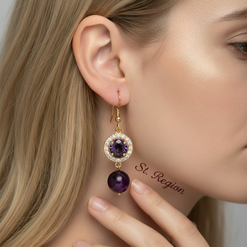 Purple Quartz & Crystal Cubic Zirconia Goldtone Ball Hook Earrings