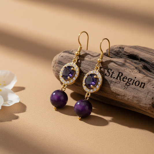 Purple Quartz & Crystal Cubic Zirconia Goldtone Ball Hook Earrings