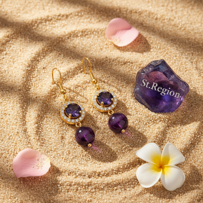 Purple Quartz & Crystal Cubic Zirconia Goldtone Ball Hook Earrings