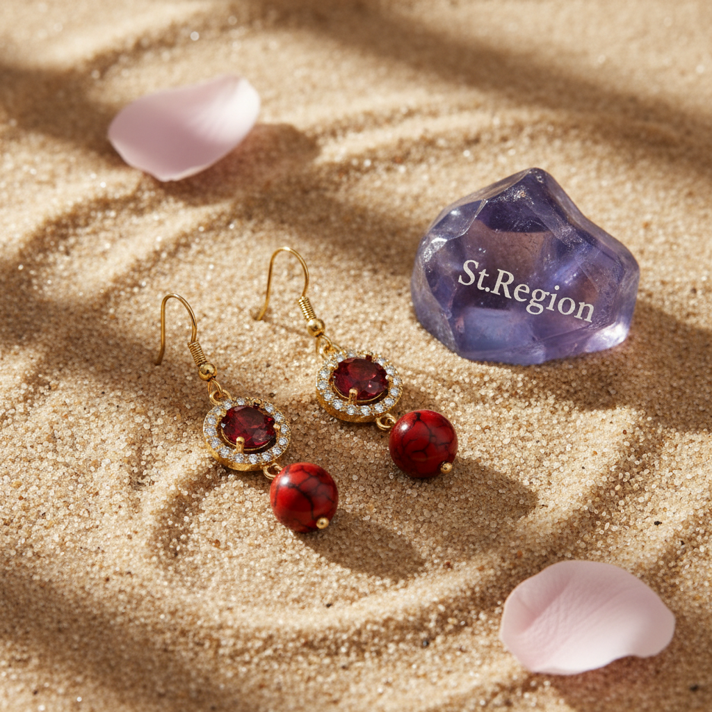 Red Turqouise & Crystal Cubic Zirconia Goldtone Ball Hook Earrings