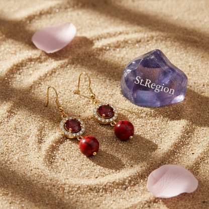 Red Turqouise & Crystal Cubic Zirconia Goldtone Ball Hook Earrings