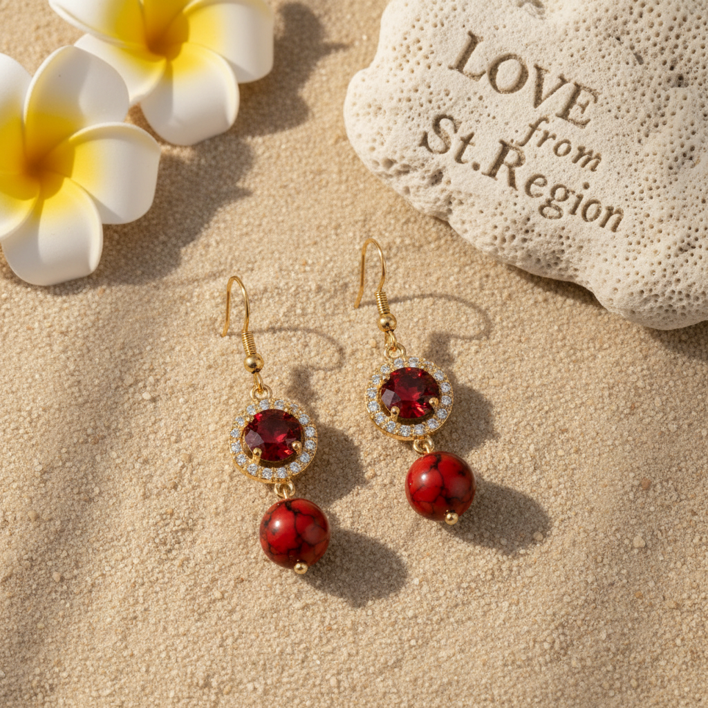 Red Turqouise & Crystal Cubic Zirconia Goldtone Ball Hook Earrings