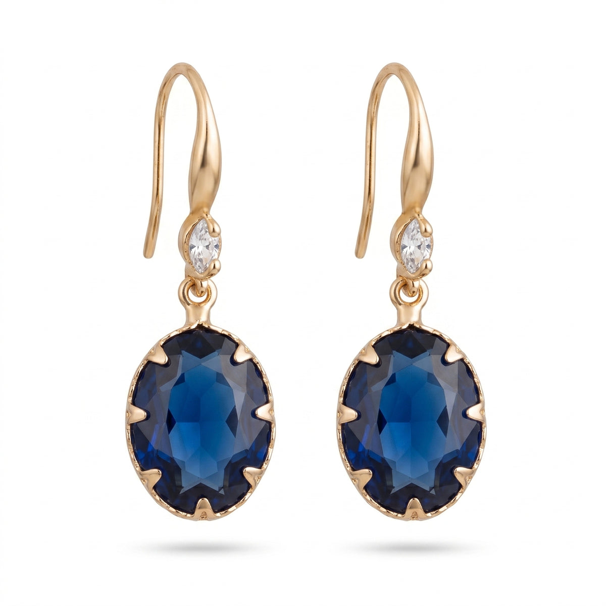 Deep Sapphire-Blue Crystal & Cubic Zirconia Goldtone Oval Hook Earrings