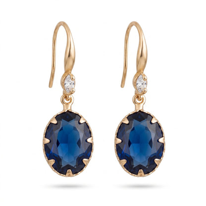 Deep Sapphire-Blue Crystal & Cubic Zirconia Goldtone Oval Hook Earrings