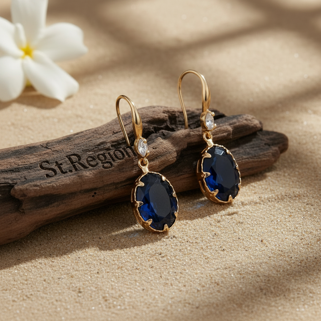 Deep Sapphire-Blue Crystal & Cubic Zirconia Goldtone Oval Hook Earrings