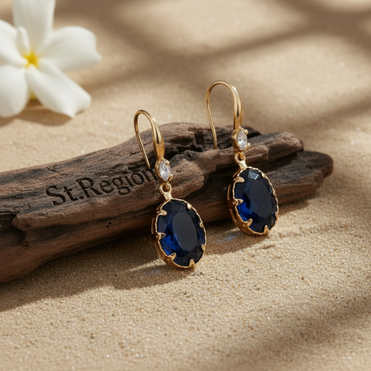 Deep Sapphire-Blue Crystal & Cubic Zirconia Goldtone Oval Hook Earrings