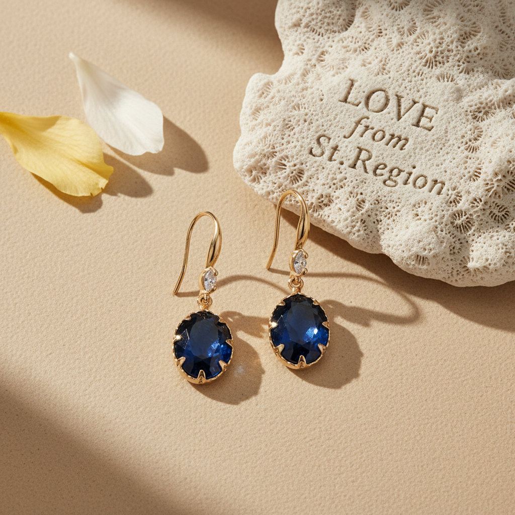 Deep Sapphire-Blue Crystal & Cubic Zirconia Goldtone Oval Hook Earrings