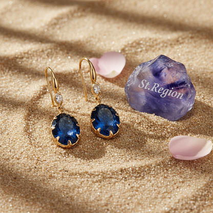 Deep Sapphire-Blue Crystal & Cubic Zirconia Goldtone Oval Hook Earrings