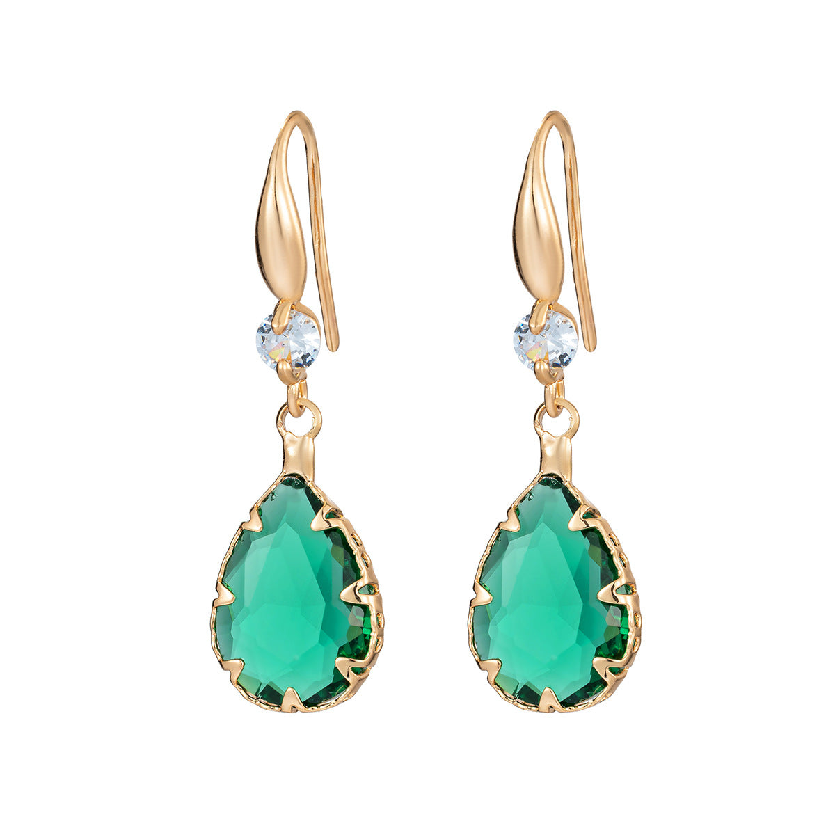 Green Crystal & Cubic Zirconia Goldtone Teardrop Hook Earrings