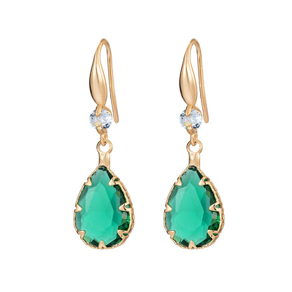 Green Crystal & Cubic Zirconia Goldtone Teardrop Hook Earrings
