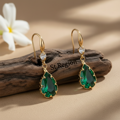 Green Crystal & Cubic Zirconia Goldtone Teardrop Hook Earrings