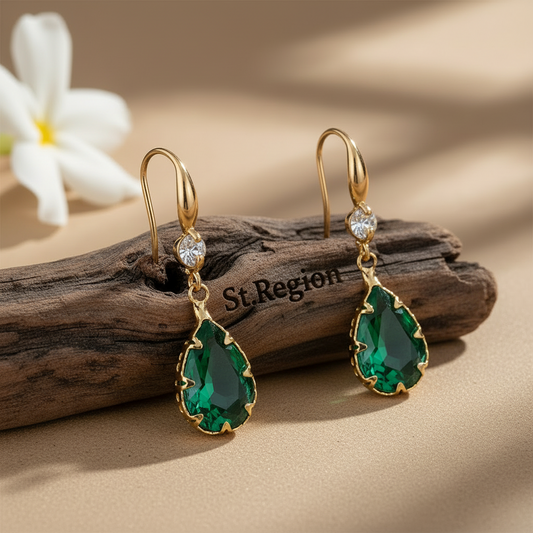 Green Crystal & Cubic Zirconia Goldtone Teardrop Hook Earrings