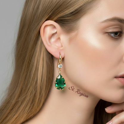 Green Crystal & Cubic Zirconia Goldtone Teardrop Hook Earrings