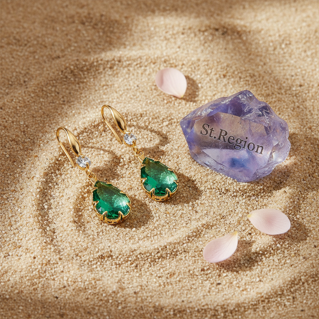 Green Crystal & Cubic Zirconia Goldtone Teardrop Hook Earrings