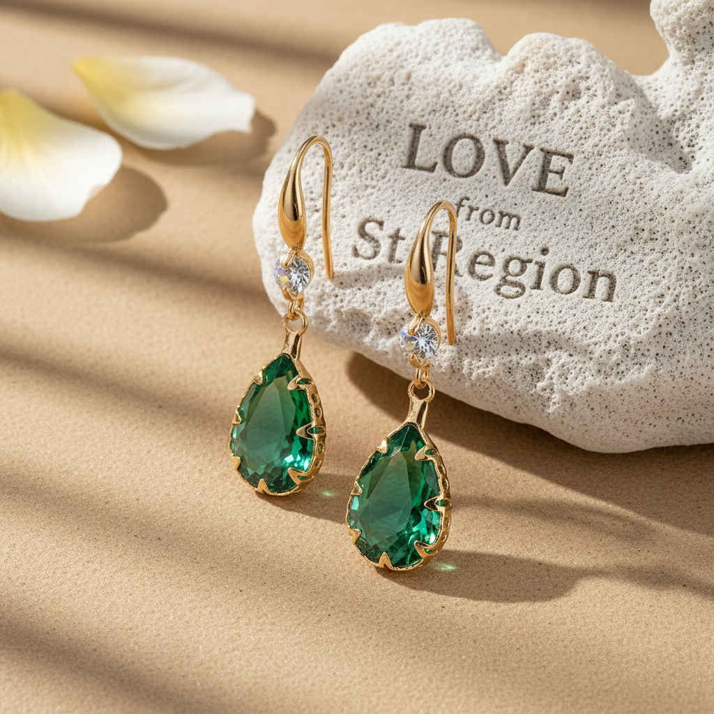 Green Crystal & Cubic Zirconia Goldtone Teardrop Hook Earrings