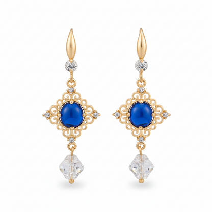 Blue Quartz & Crystal Cubic Zirconia Goldtone Rhombus Hook Earrings