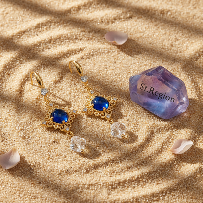 Blue Quartz & Crystal Cubic Zirconia Goldtone Rhombus Hook Earrings
