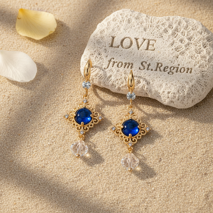 Blue Quartz & Crystal Cubic Zirconia Goldtone Rhombus Hook Earrings