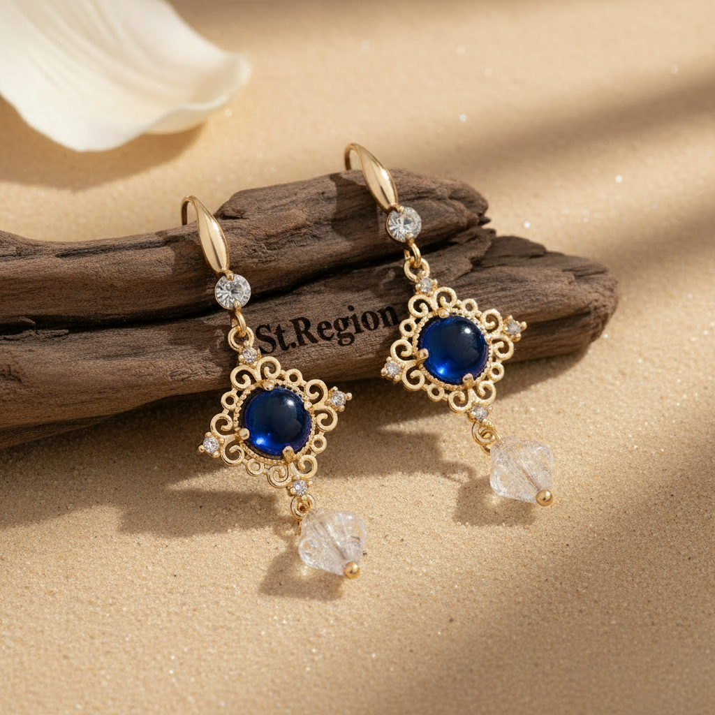 Blue Quartz & Crystal Cubic Zirconia Goldtone Rhombus Hook Earrings