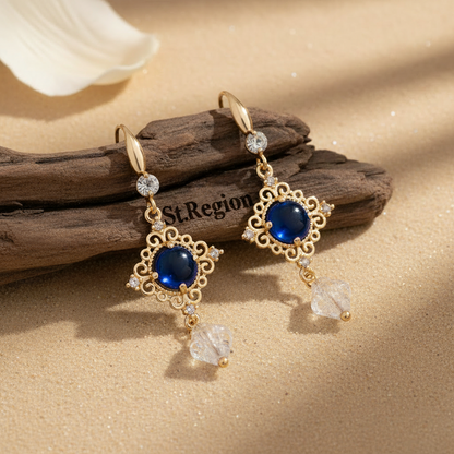 Blue Quartz & Crystal Cubic Zirconia Goldtone Rhombus Hook Earrings