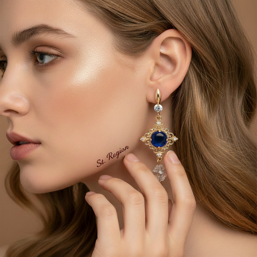 Blue Quartz & Crystal Cubic Zirconia Goldtone Rhombus Hook Earrings