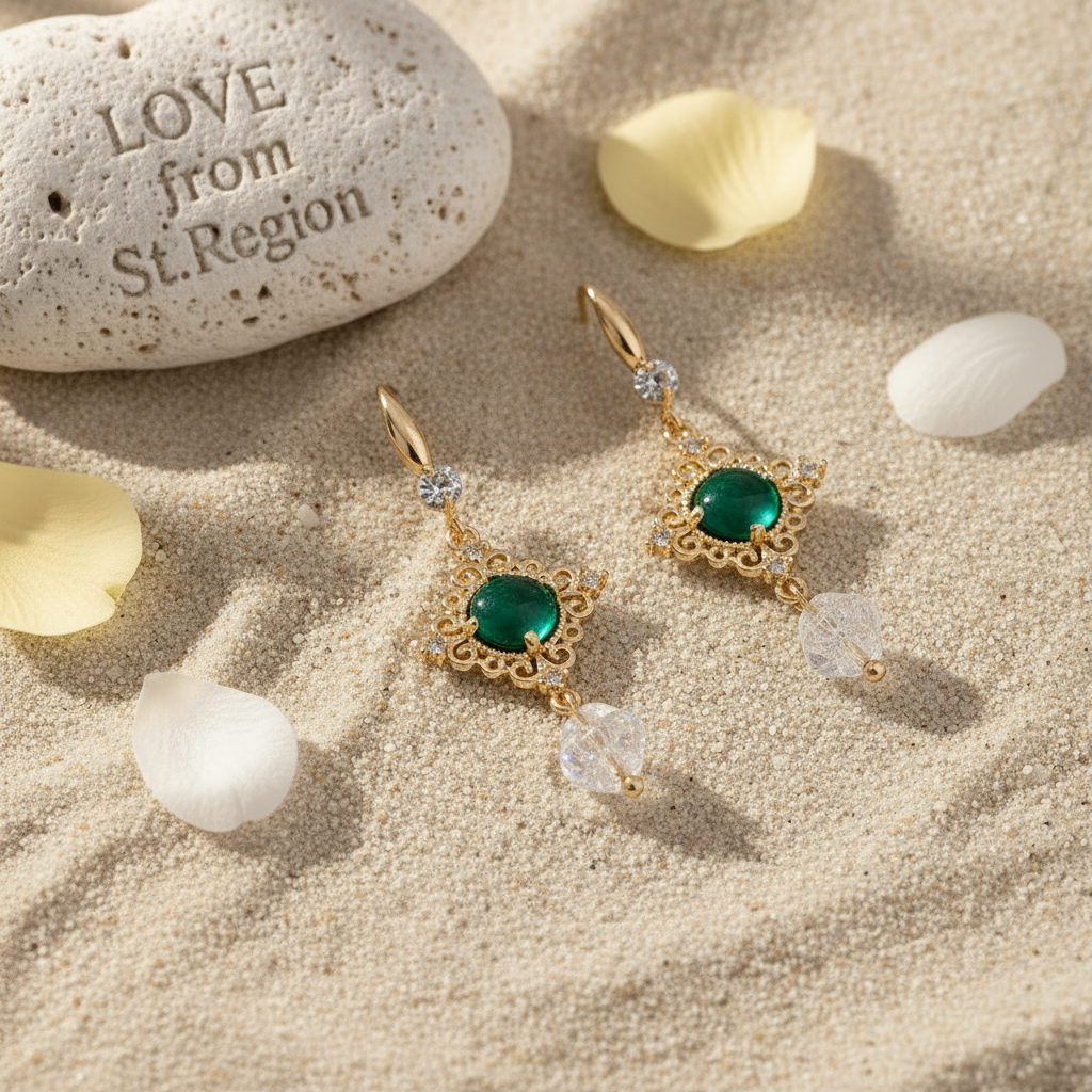 Green Quartz & Crystal Cubic Zirconia Goldtone Rhombus Hook Earrings