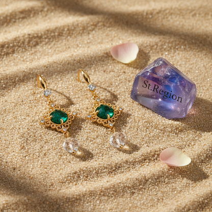 Green Quartz & Crystal Cubic Zirconia Goldtone Rhombus Hook Earrings