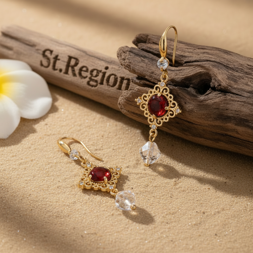 Red Quartz & Crystal Cubic Zirconia Goldtone Rhombus Hook Earrings
