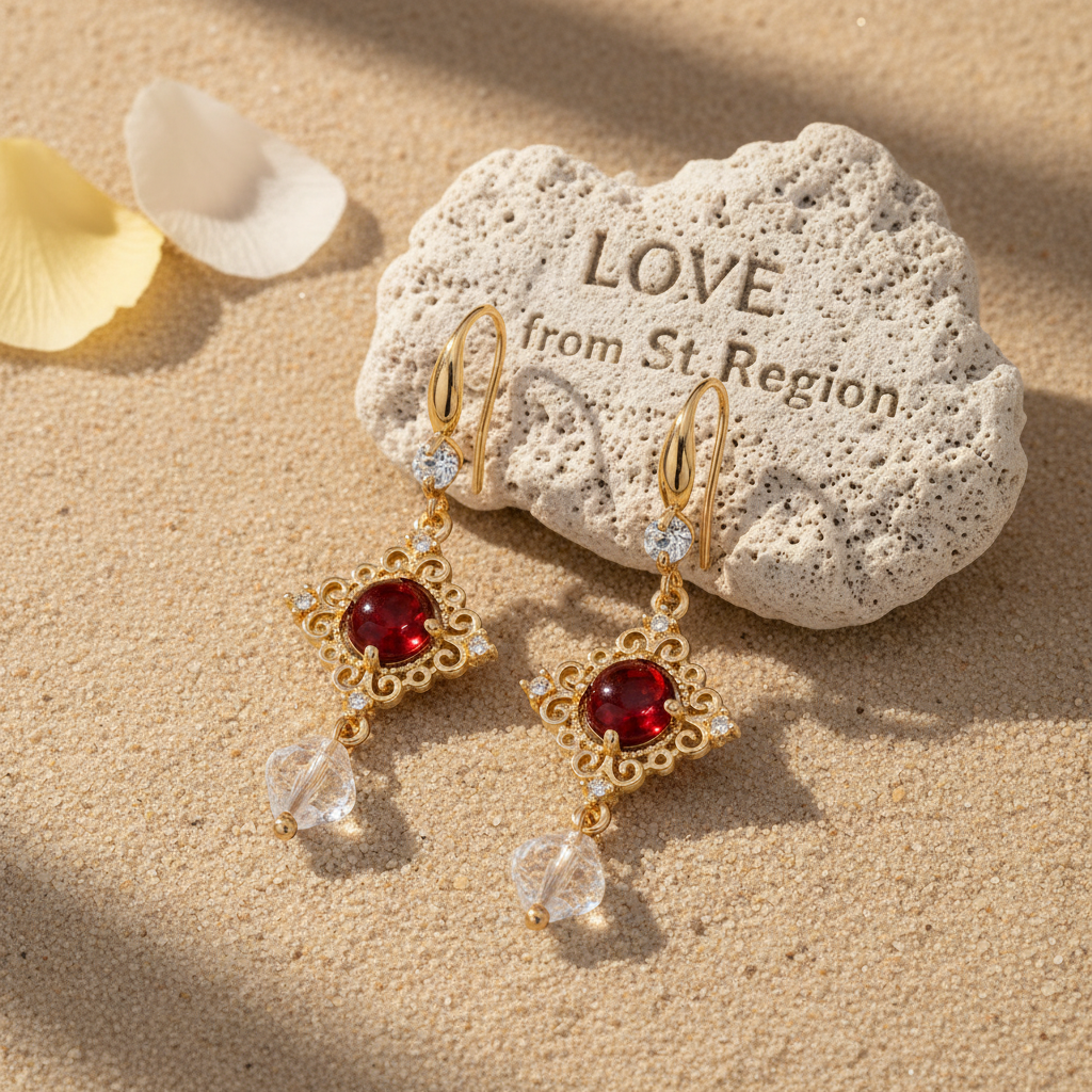 Red Quartz & Crystal Cubic Zirconia Goldtone Rhombus Hook Earrings