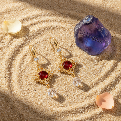 Red Quartz & Crystal Cubic Zirconia Goldtone Rhombus Hook Earrings