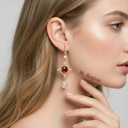 Red Quartz & Crystal Cubic Zirconia Goldtone Rhombus Hook Earrings