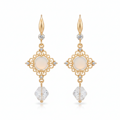 White Quartz & Crystal Cubic Zirconia Goldtone Rhombus Hook Earrings