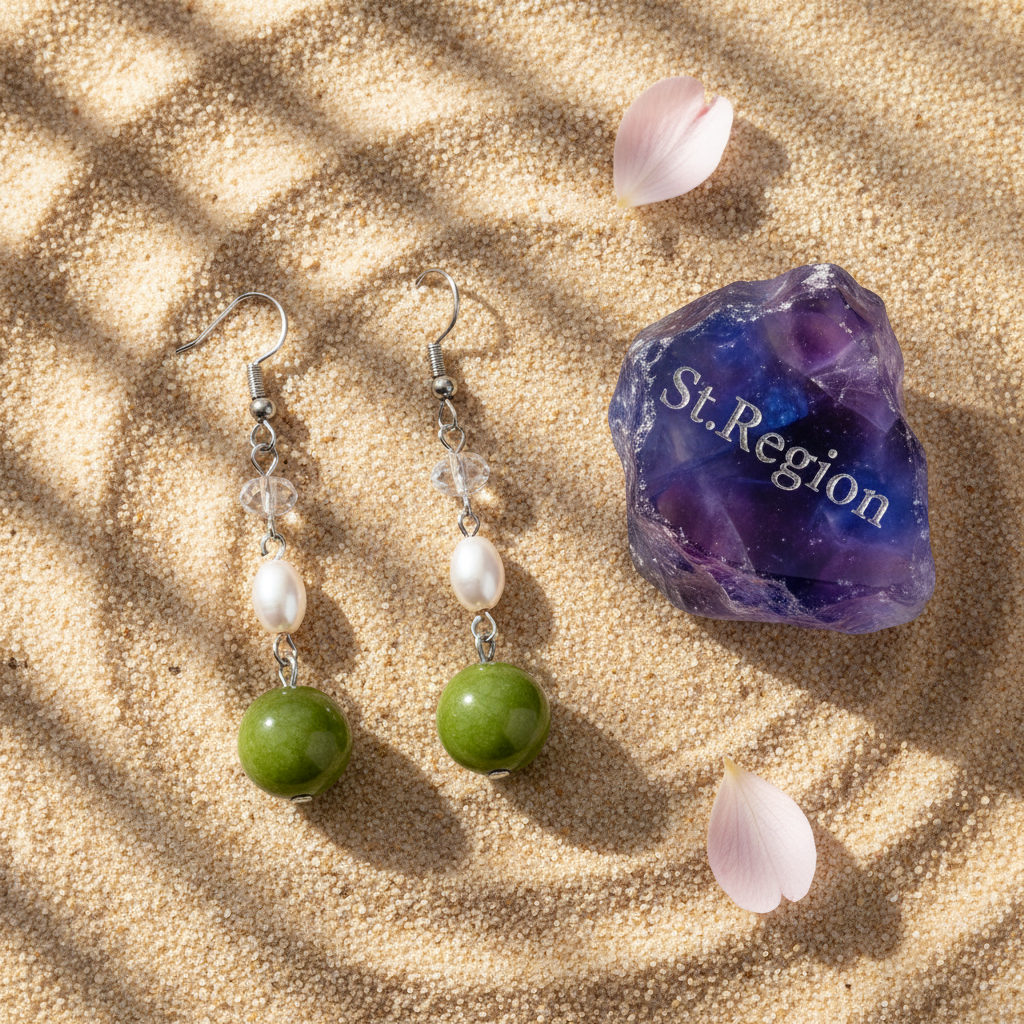 Green Jade & Pearl Crystal Silvertone Ball Hook Earrings