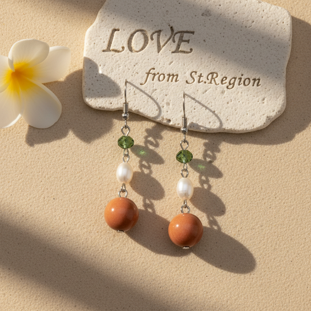Orange Jade & Pearl Crystal Silvertone Ball Hook Earrings