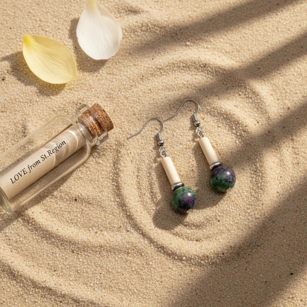 Green Jade & Silvertone Cylinder Ball Hook Earrings