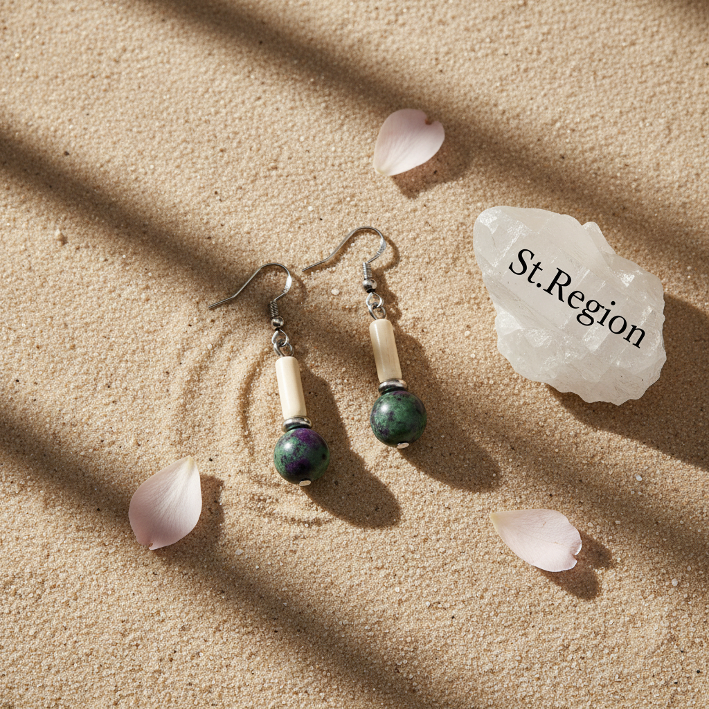 Green Jade & Silvertone Cylinder Ball Hook Earrings