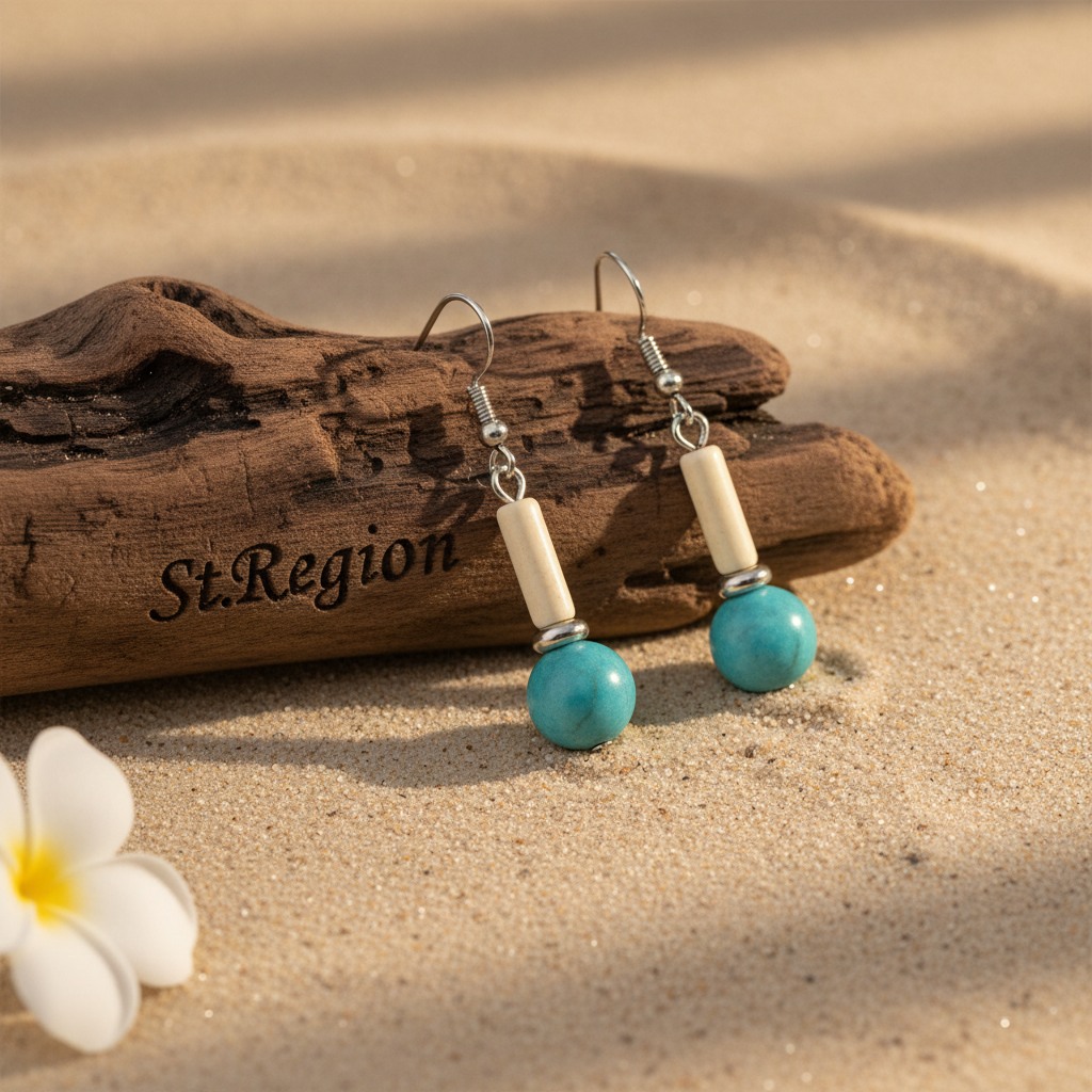 Sea Blue Jade & Silvertone Cylinder Ball Hook Earrings
