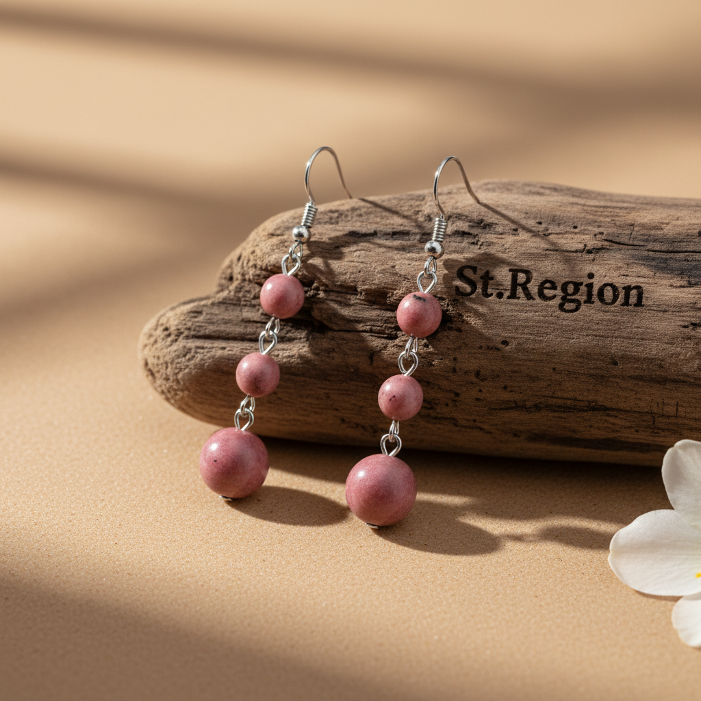 Red Jade & Silvertone Tiered Ball Hook Earrings