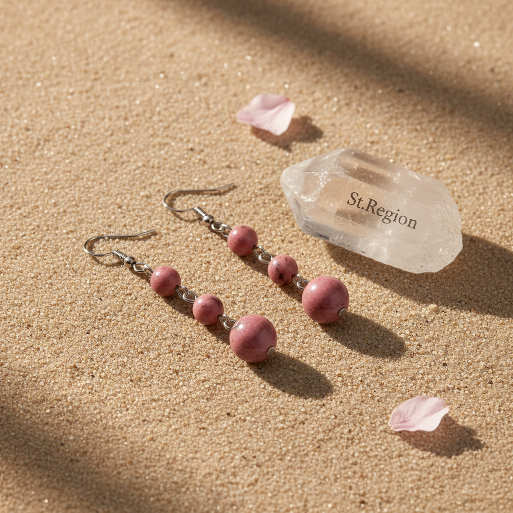 Red Jade & Silvertone Tiered Ball Hook Earrings