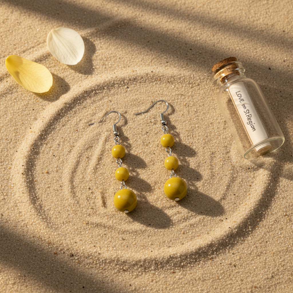 Yellow Jade & Silvertone Tiered Ball Hook Earrings