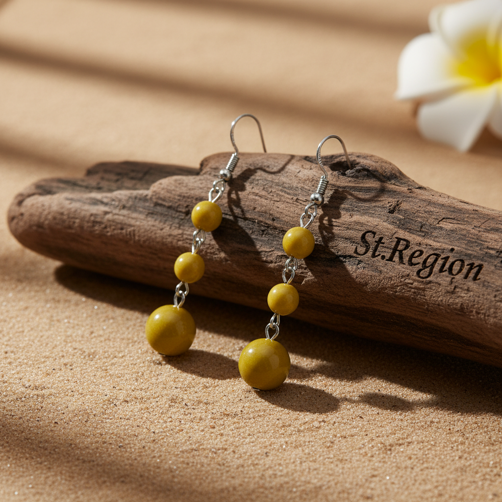 Yellow Jade & Silvertone Tiered Ball Hook Earrings